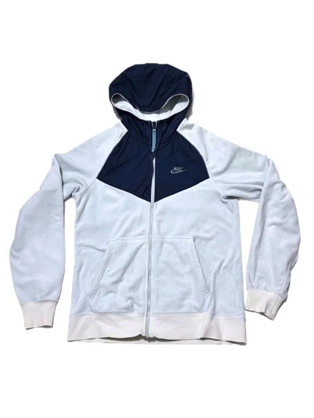 Nike Hoodie Mens S Powder Blue Navy Full Zip Fleece Y2K Athleisure Logo Techwear
